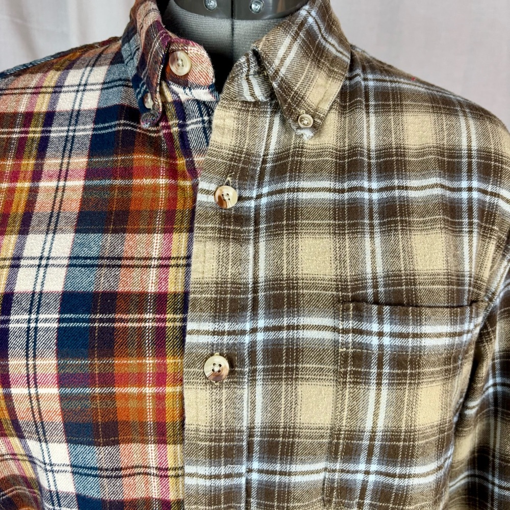 Hand Crafted 1/2 & 1/2 Plaid FlannelShirt Men's M-L - Picture 4 of 13